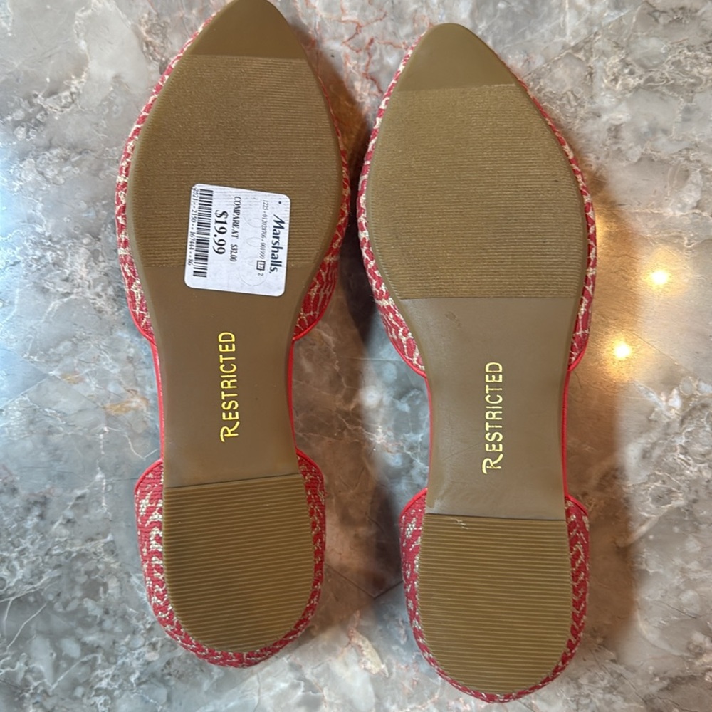 Restricted Red Embroidered Pointed-Toe Flats - Picture 3 of 3